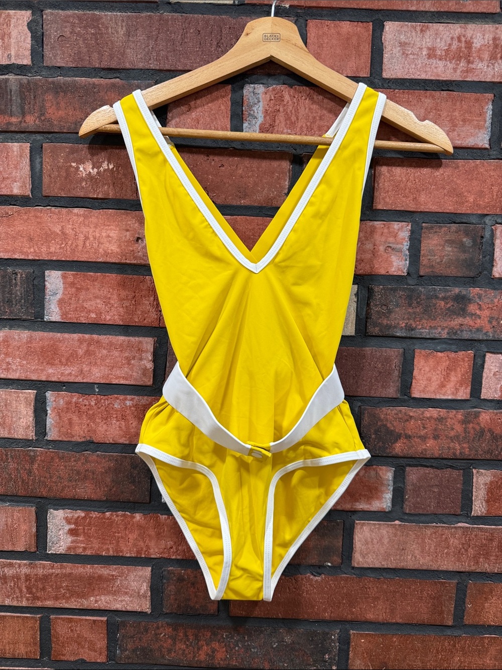 Yellow One-Piece Swimsuit with White Trim
